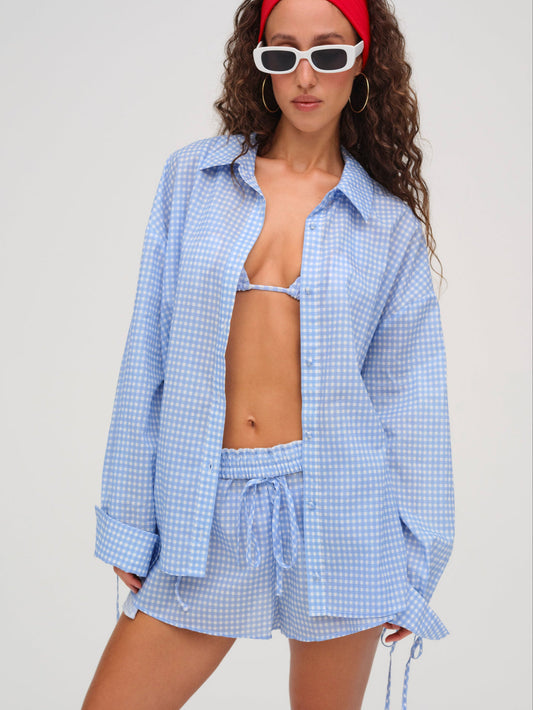 For Love and Lemons - Gingham Button-Down Top - Blue