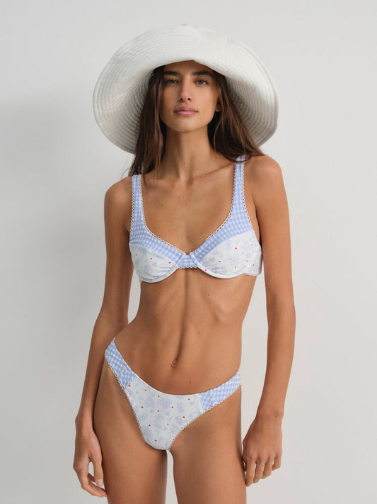 For Love and Lemons - Floral Stems Underwire Bikini Top - White