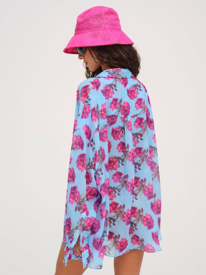 For Love and Lemons - Floral Stems Button-Down Top - Blue