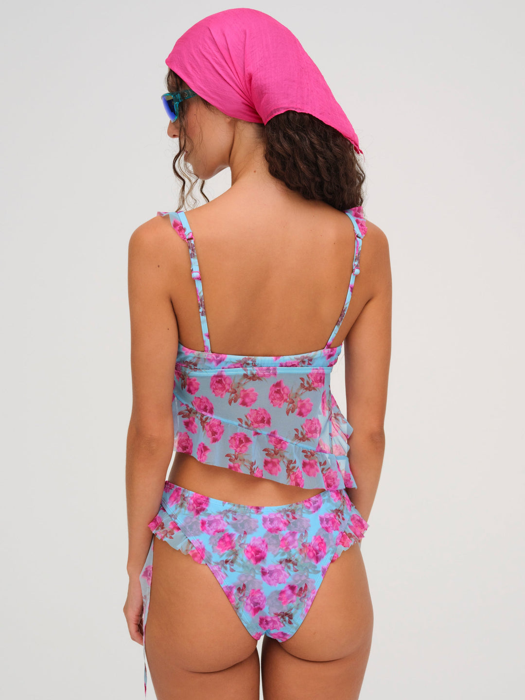 For Love and Lemons - Floral Stems Ruffle Tankini - Blue