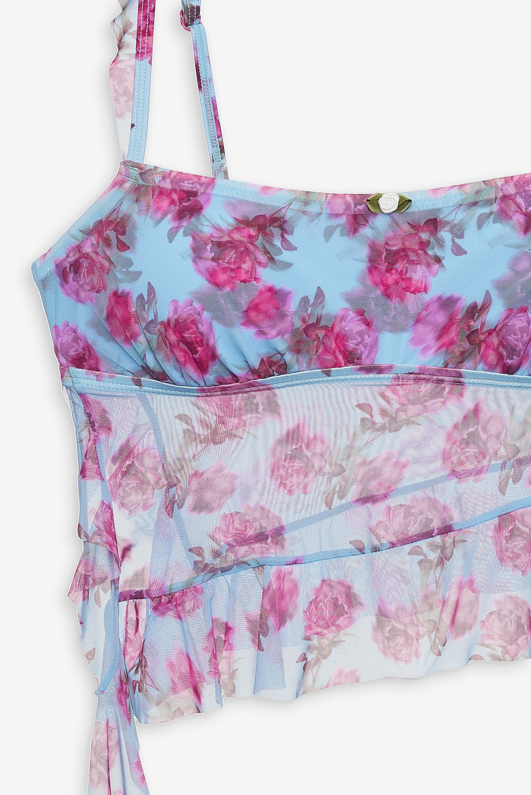 For Love and Lemons - Floral Stems Ruffle Tankini - Blue
