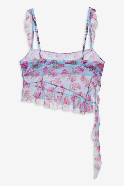 For Love and Lemons - Floral Stems Ruffle Tankini - Blue