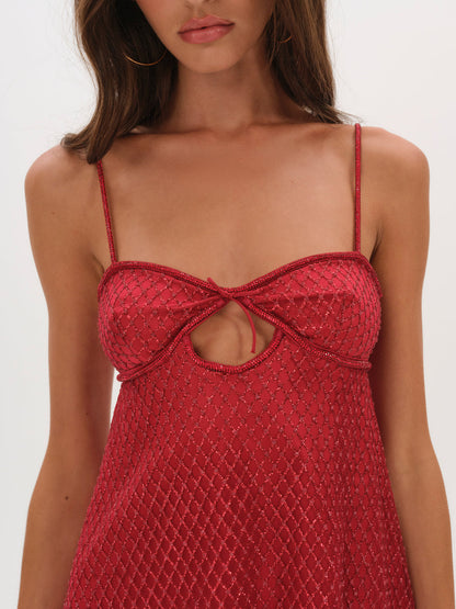For Love and Lemons - Glitter Slip Dress - Red
