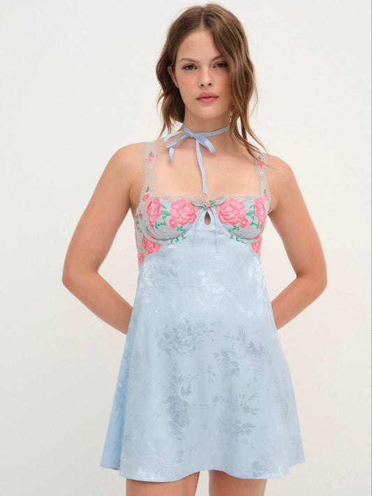 For Love and Lemons - Vintage Rose Eyelet Slip - Blue