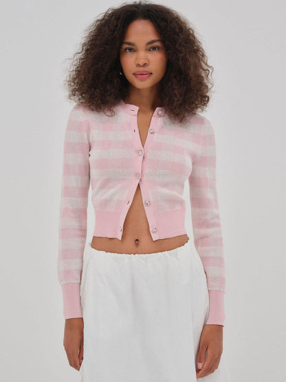 For Love and Lemons - Brushed Gingham Knit Cardigan - Pink