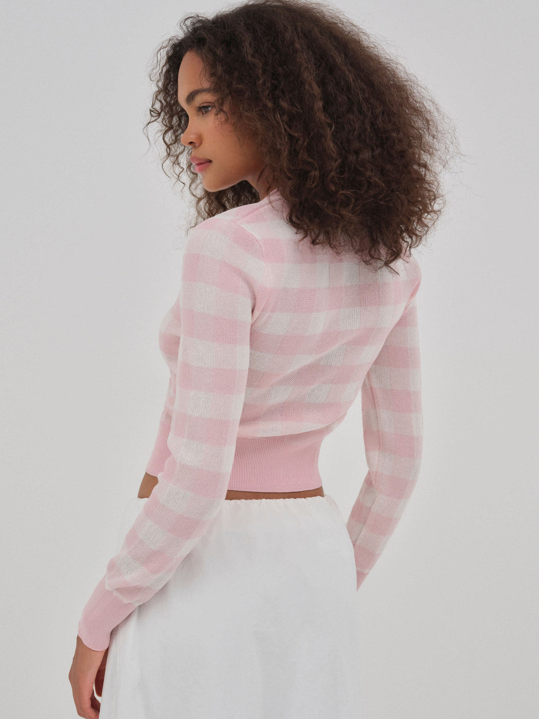 For Love and Lemons - Brushed Gingham Knit Cardigan - Pink