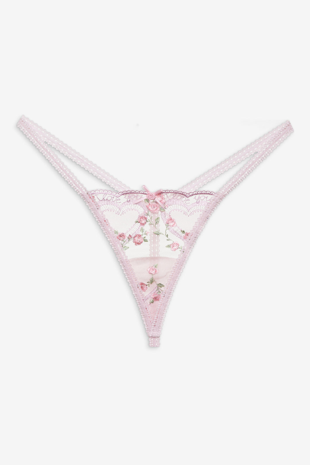 For Love and Lemons - Ily Embroidered Thong Panty - Pink