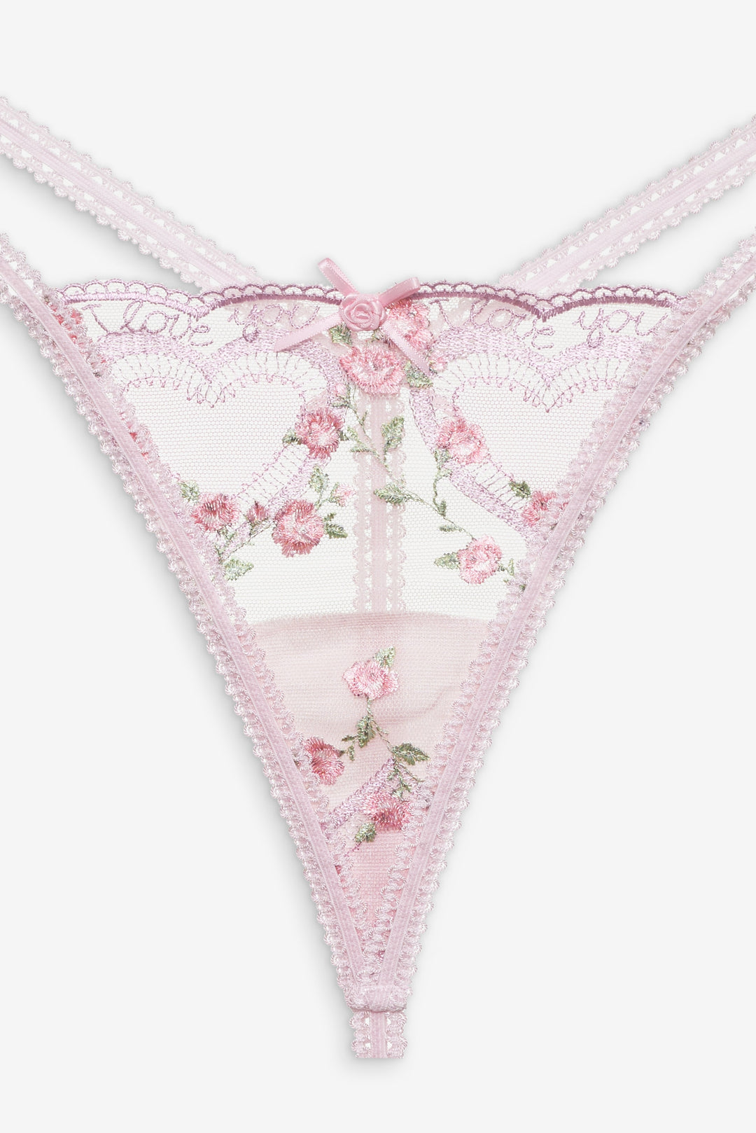For Love and Lemons - Ily Embroidered Thong Panty - Pink