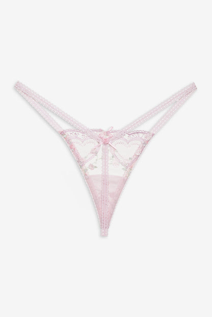 For Love and Lemons - Ily Embroidered Thong Panty - Pink