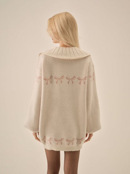 For Love and Lemons - Bow Intarsia Knit Sweater - White