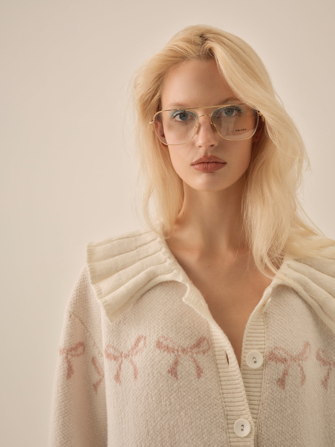 For Love and Lemons - Bow Intarsia Knit Sweater - White