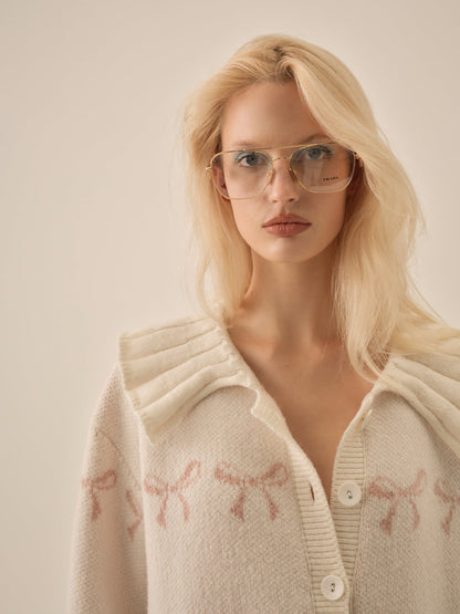 For Love and Lemons - Bow Intarsia Knit Sweater - White