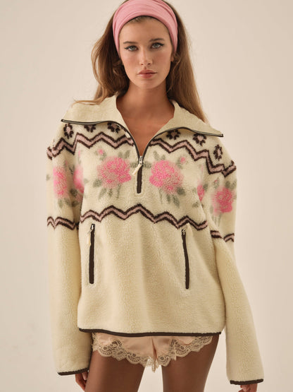 For Love and Lemons - Posey Sherpa Pullover - White