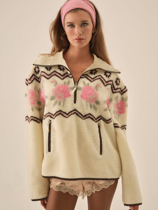 For Love and Lemons - Posey Sherpa Pullover - White