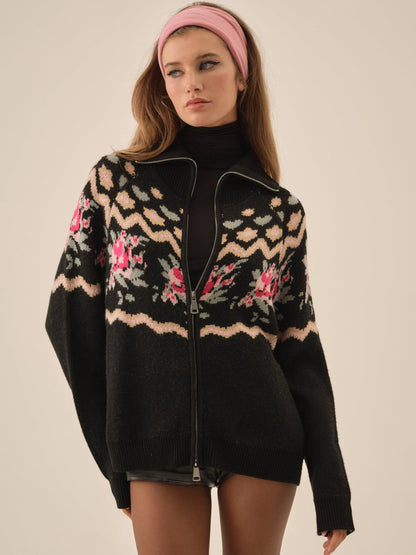 For Love and Lemons - Ski Lodge Zip-Up Sweater - Black