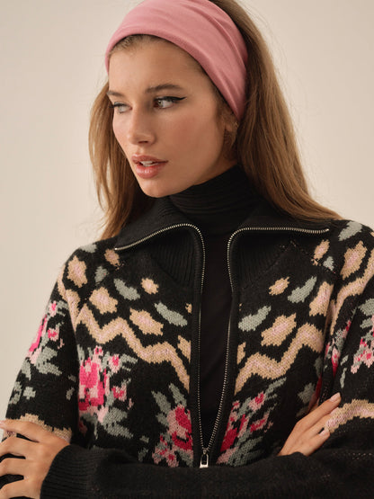 For Love and Lemons - Ski Lodge Zip-Up Sweater - Black