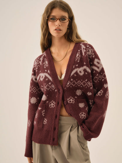 For Love and Lemons - Arabella Intarsia Chunky Cardigan - Mauve