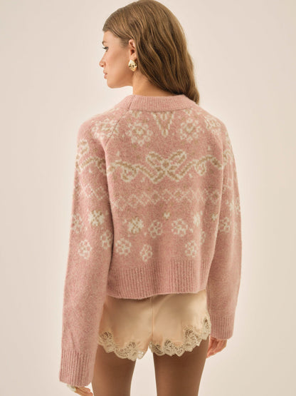 For Love and Lemons - Arabella Intarsia Pullover Sweater - Pink