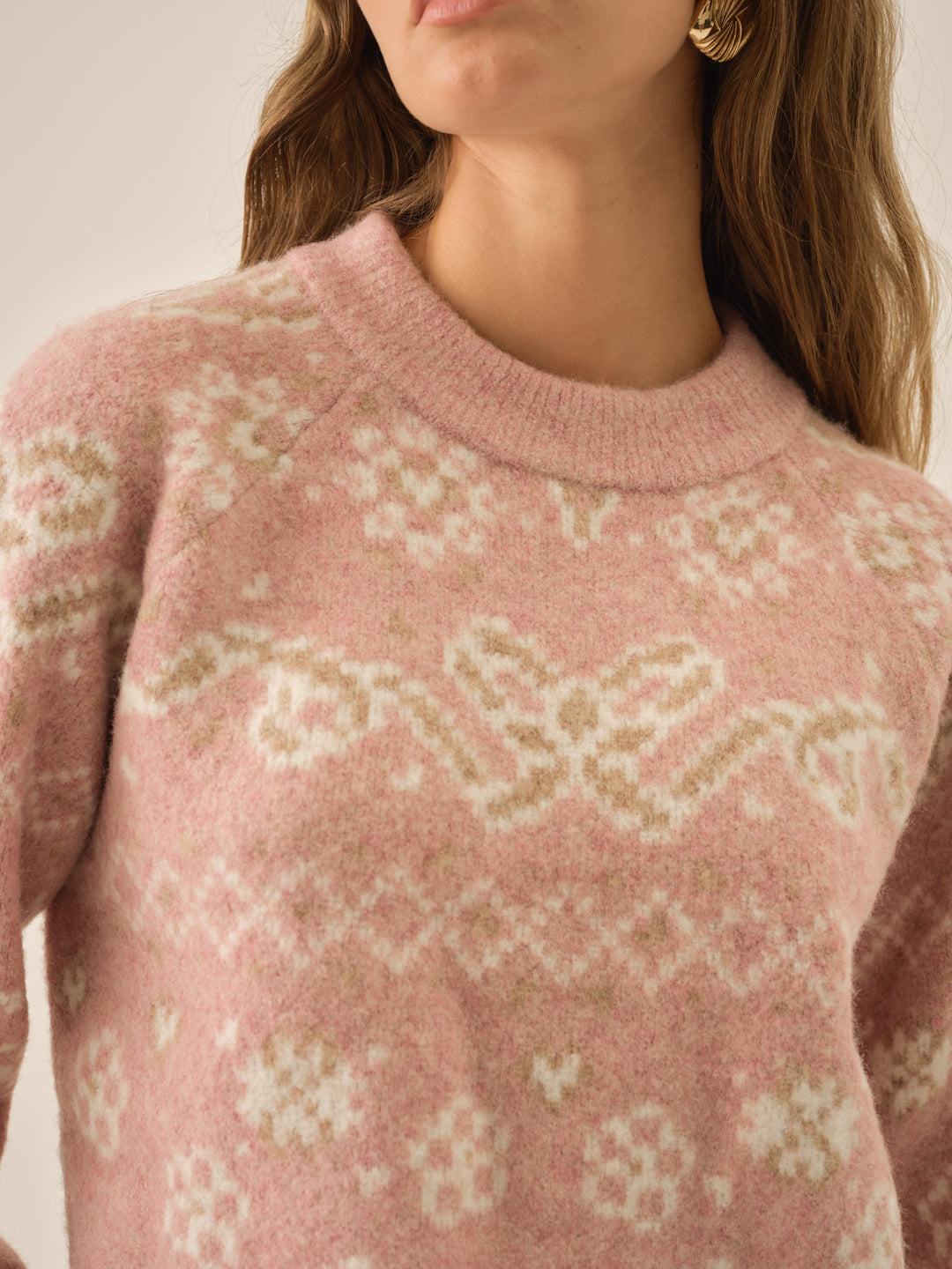 For Love and Lemons - Arabella Intarsia Pullover Sweater - Pink