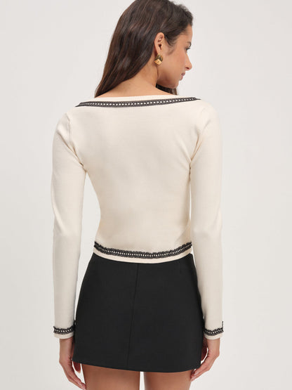 For Love and Lemons - Greta Long Sleeve Knit Top - Cream