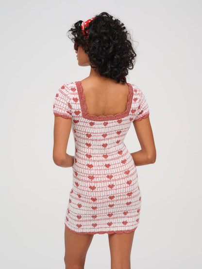 For Love and Lemons - Candy Heart Knit Mini Dress - Cream