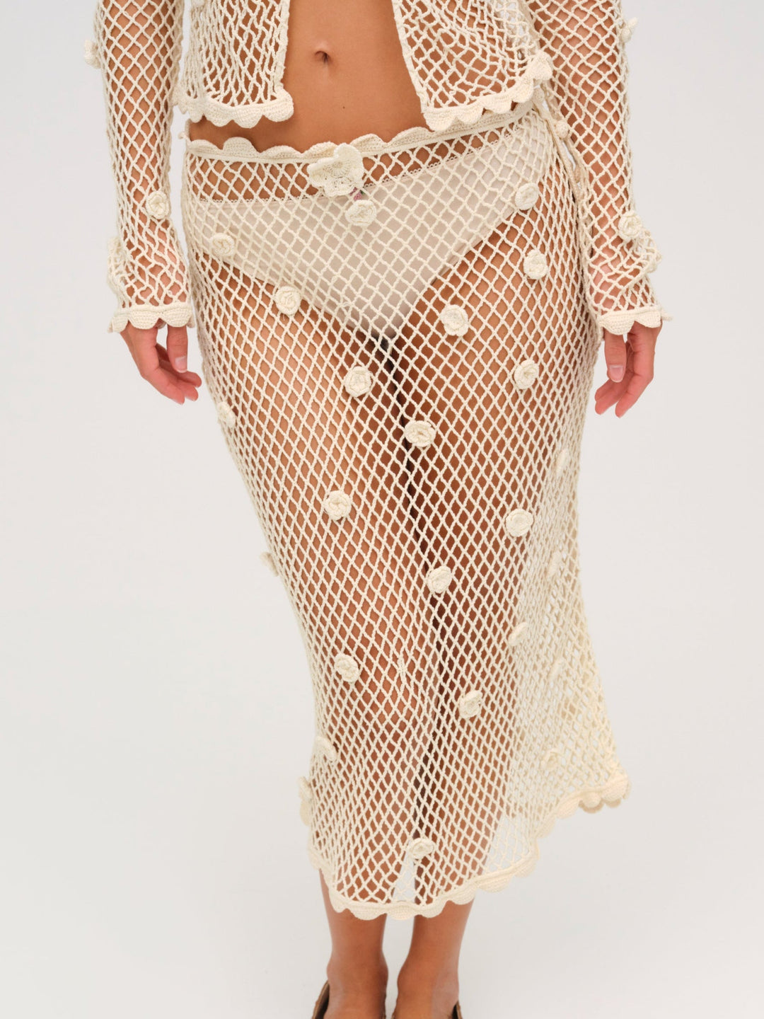 For Love and Lemons - Betty Bouquet Knit Midi Skirt - Cream