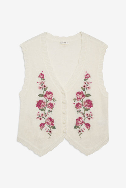 For Love and Lemons - Molly Embroidered Sweater Vest - Cream