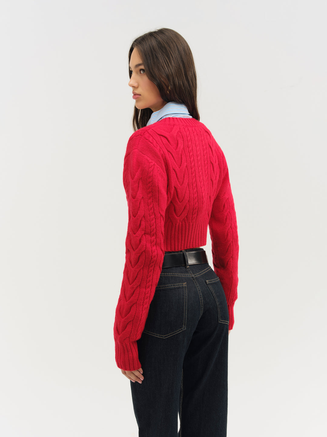For Love and Lemons - Camille Cable Knit Cardigan - Red