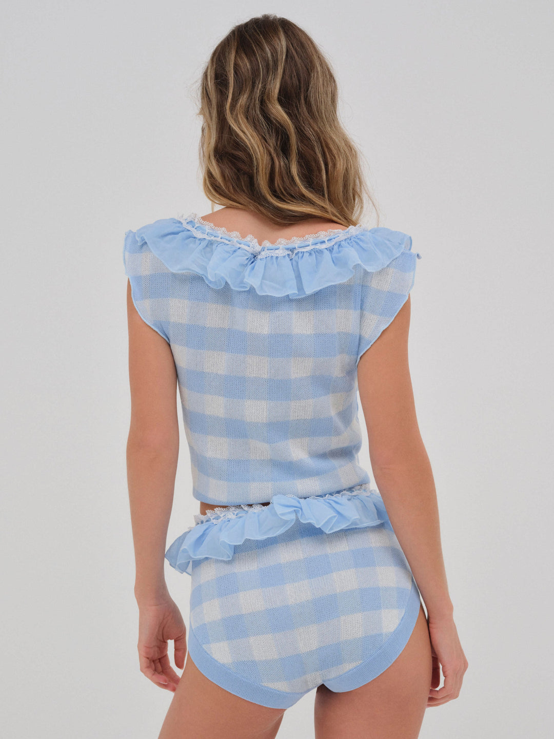 For Love and Lemons - Brushed Gingham Knit Top - Blue