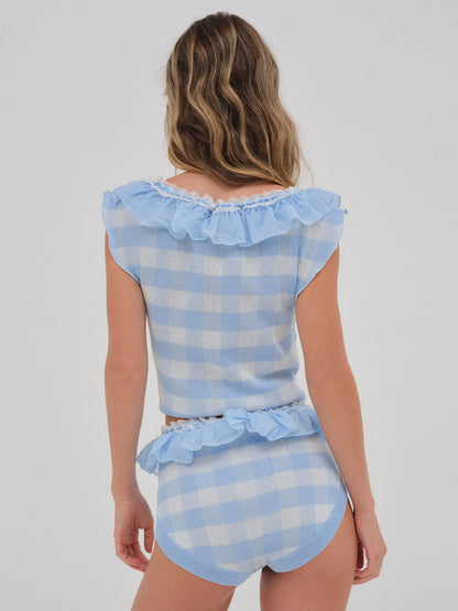For Love and Lemons - Brushed Gingham Knit Top - Blue