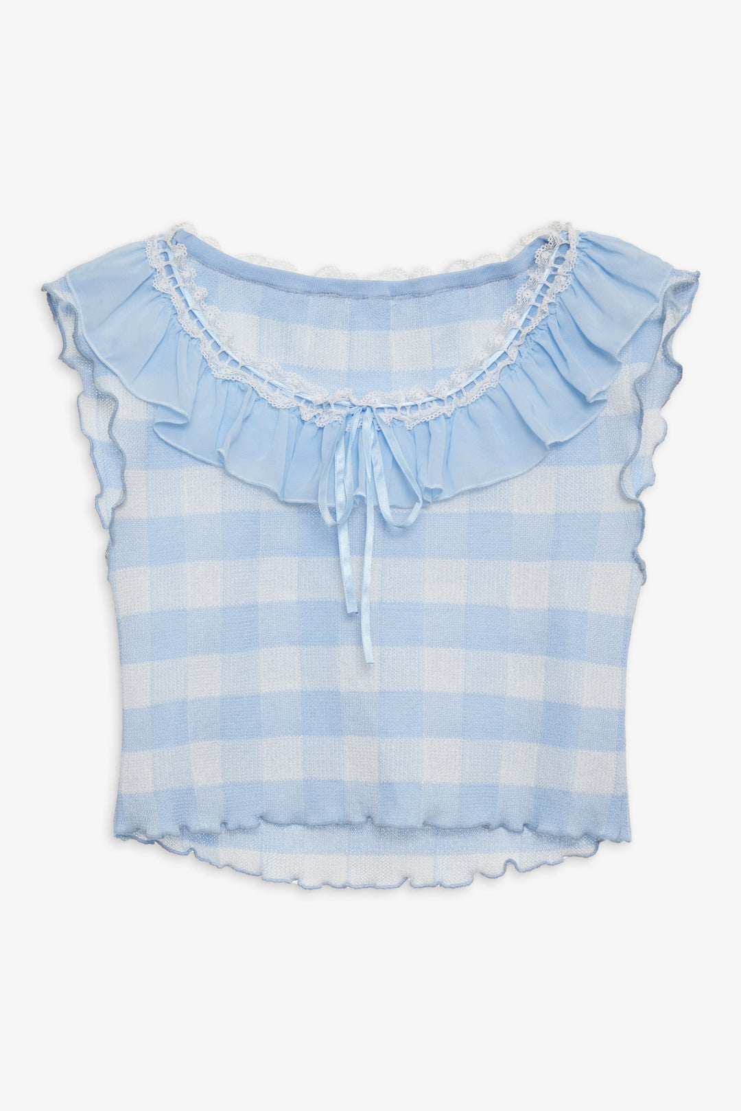 For Love and Lemons - Brushed Gingham Knit Top - Blue