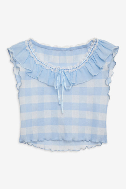 For Love and Lemons - Brushed Gingham Knit Top - Blue