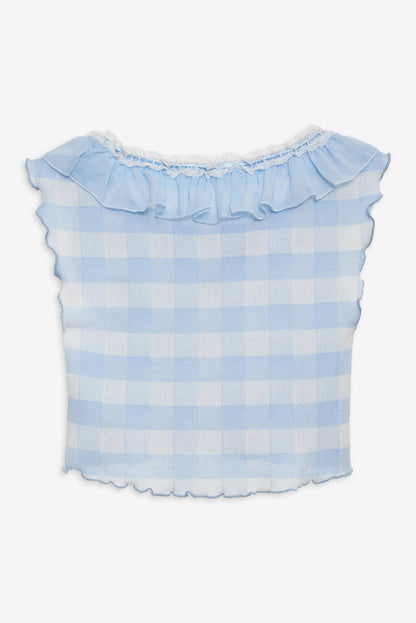 For Love and Lemons - Brushed Gingham Knit Top - Blue