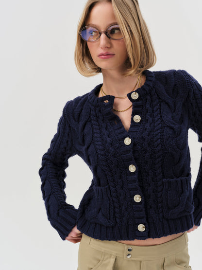 For Love and Lemons - Emily Cable Knit Cardigan - Navy