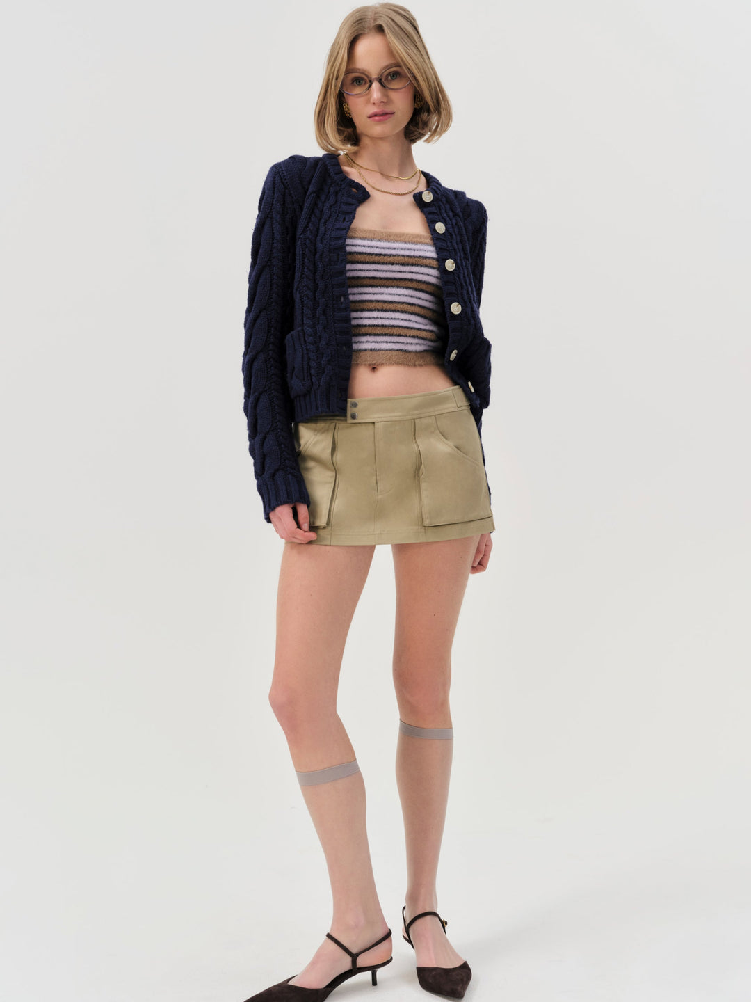 For Love and Lemons - Emily Cable Knit Cardigan - Navy