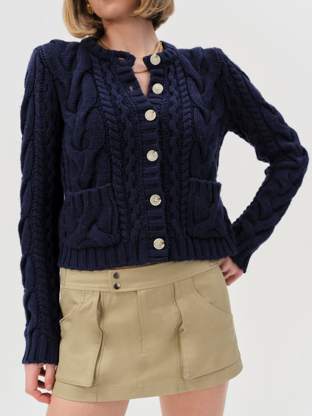 For Love and Lemons - Emily Cable Knit Cardigan - Navy