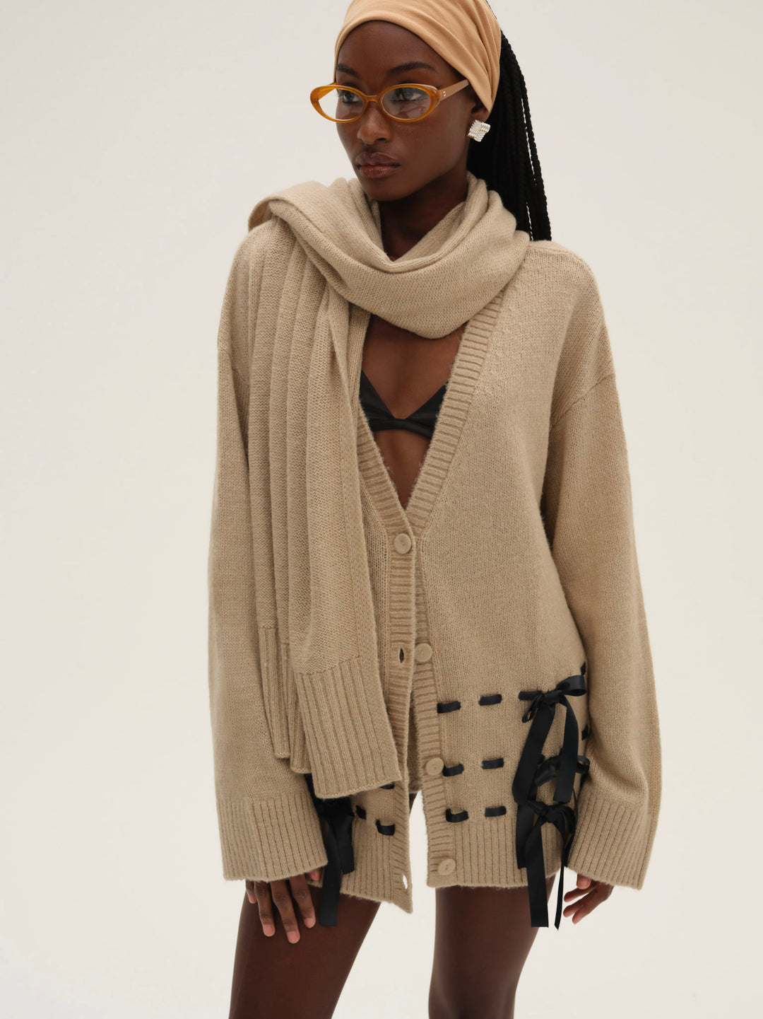 For Love and Lemons - Solana Cardigan with Scarf - Tan