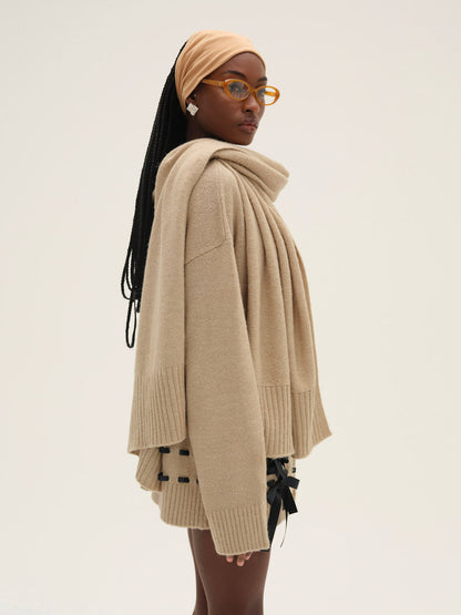 For Love and Lemons - Solana Cardigan with Scarf - Tan