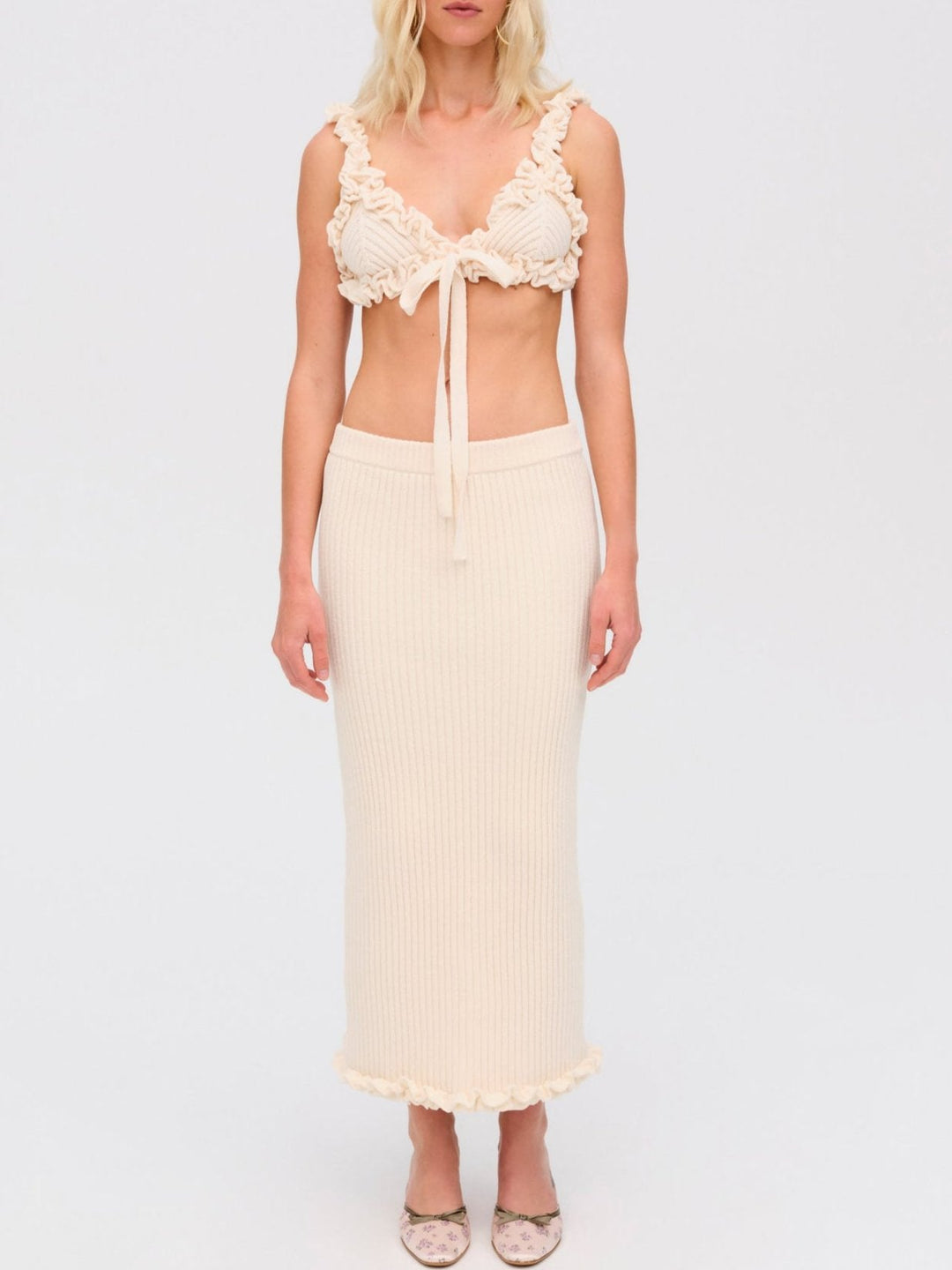 For Love and Lemons - Rey Knit Midi Skirt - Cream