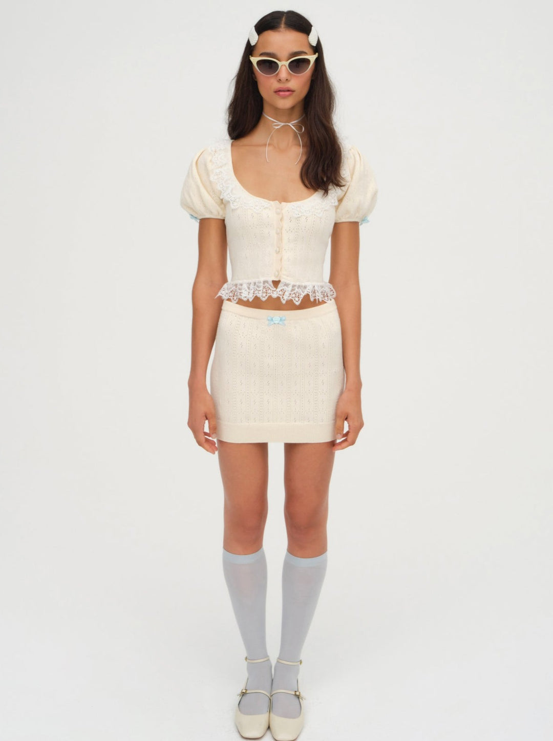 For Love and Lemons - Daniela Knit Mini Skirt - Cream