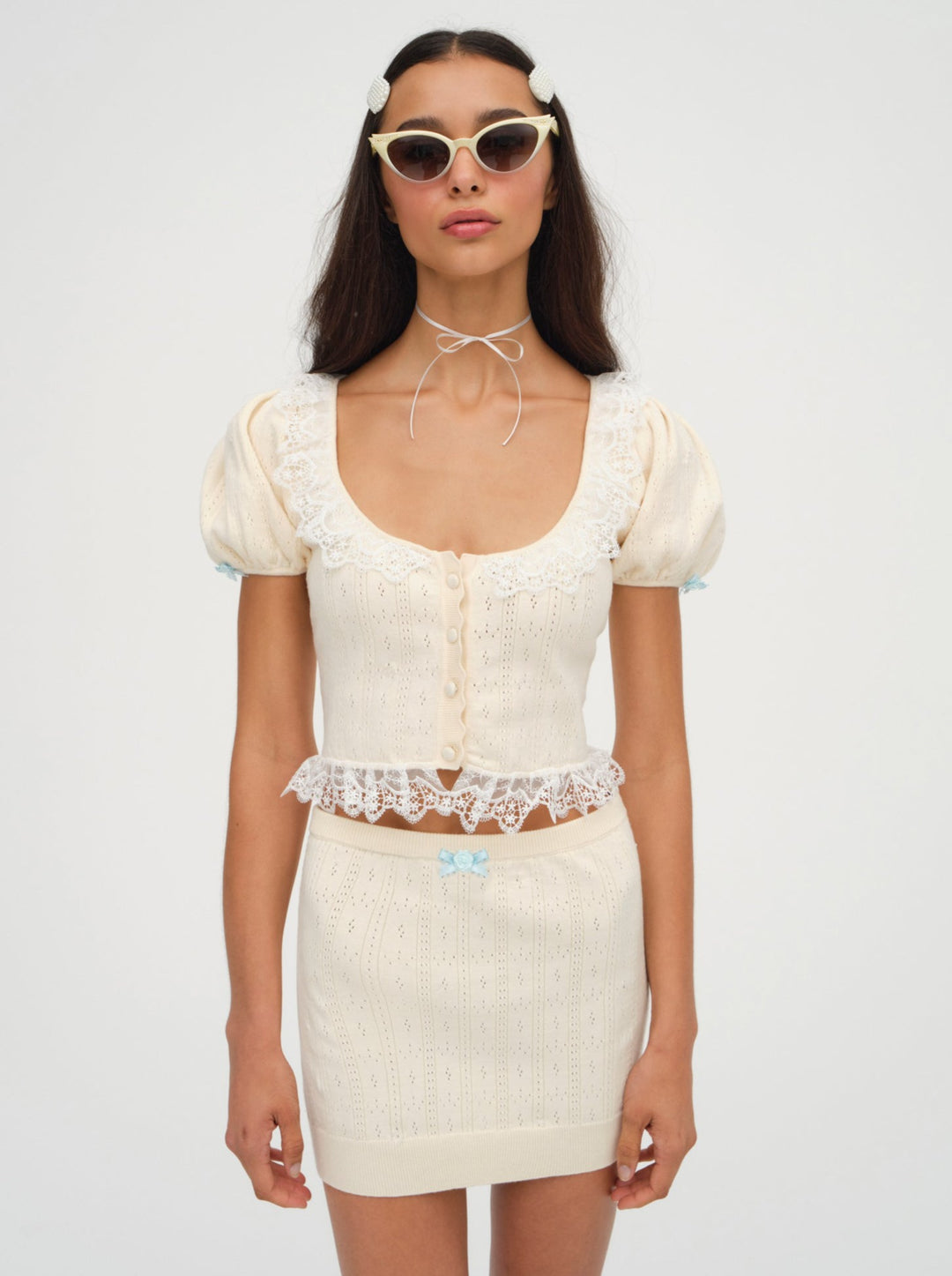 For Love and Lemons - Daniela Knit Mini Skirt - Cream