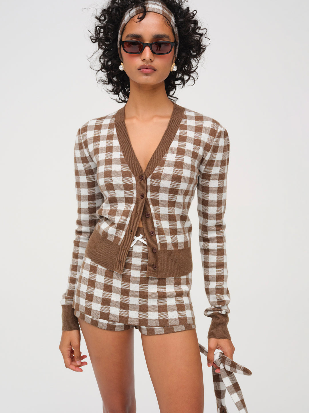 For Love and Lemons - Gingham Knit Skort - Brown