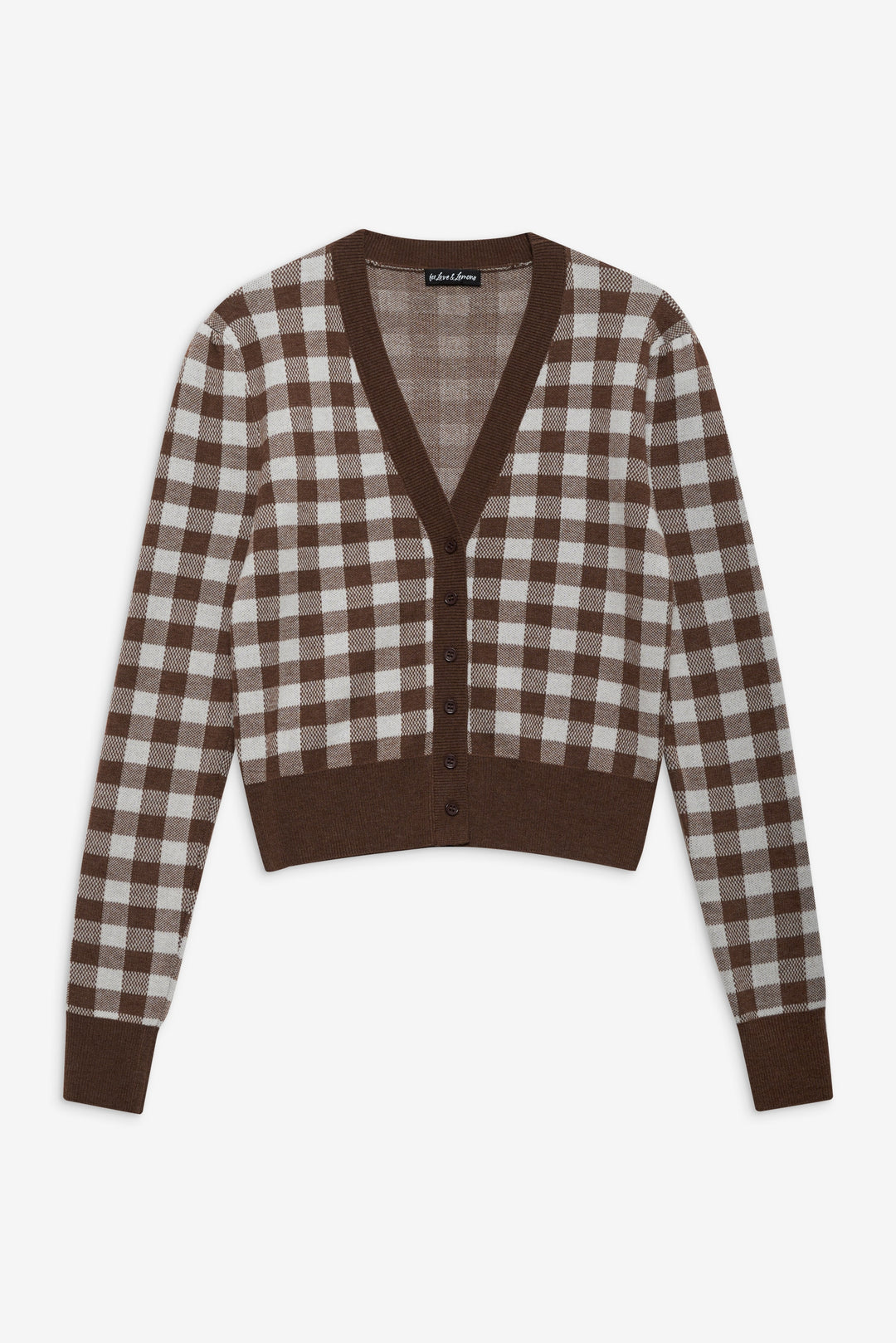 For Love and Lemons - Gingham Knit Cardigan - Brown