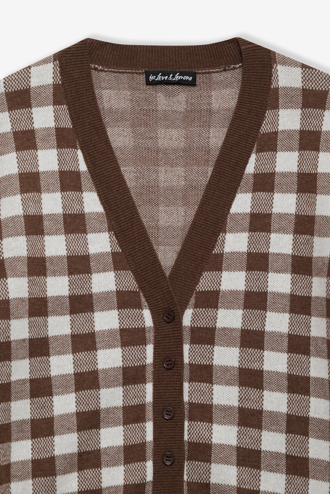 For Love and Lemons - Gingham Knit Cardigan - Brown