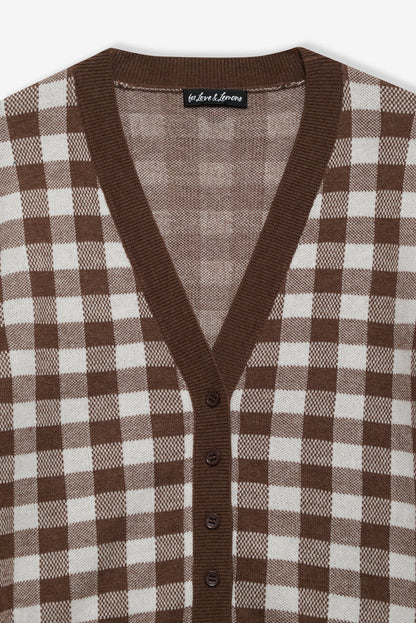 For Love and Lemons - Gingham Knit Cardigan - Brown