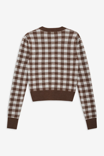 For Love and Lemons - Gingham Knit Cardigan - Brown