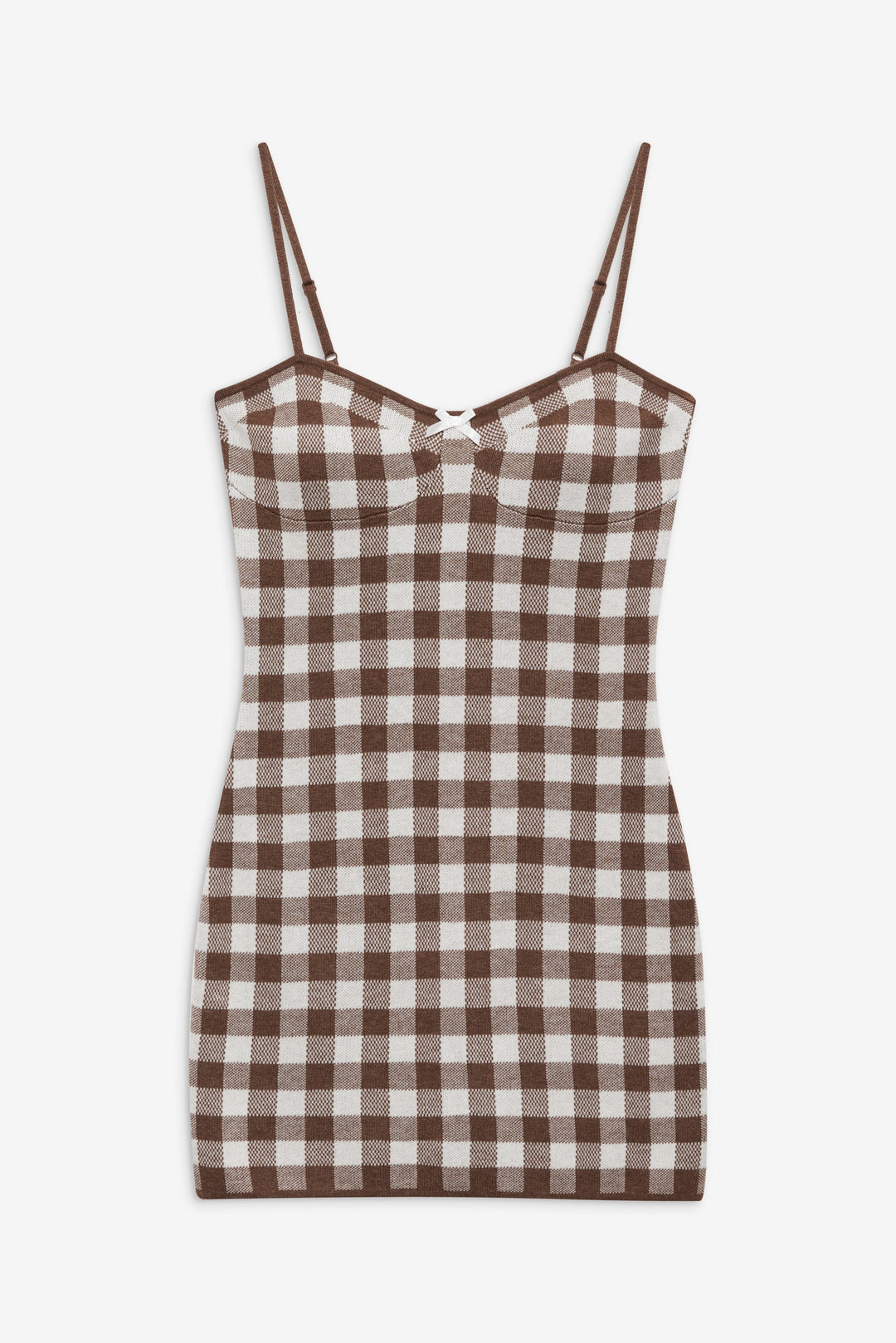 For Love and Lemons - Gingham Knit Mini Dress - Brown