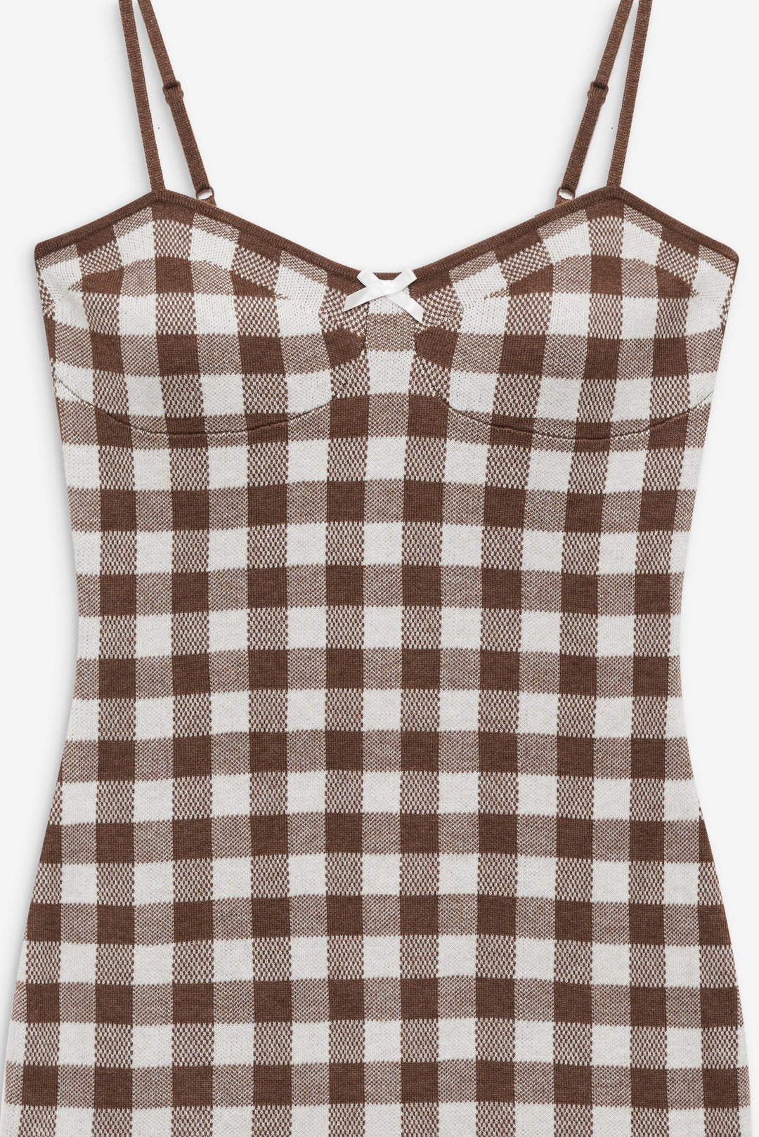 For Love and Lemons - Gingham Knit Mini Dress - Brown