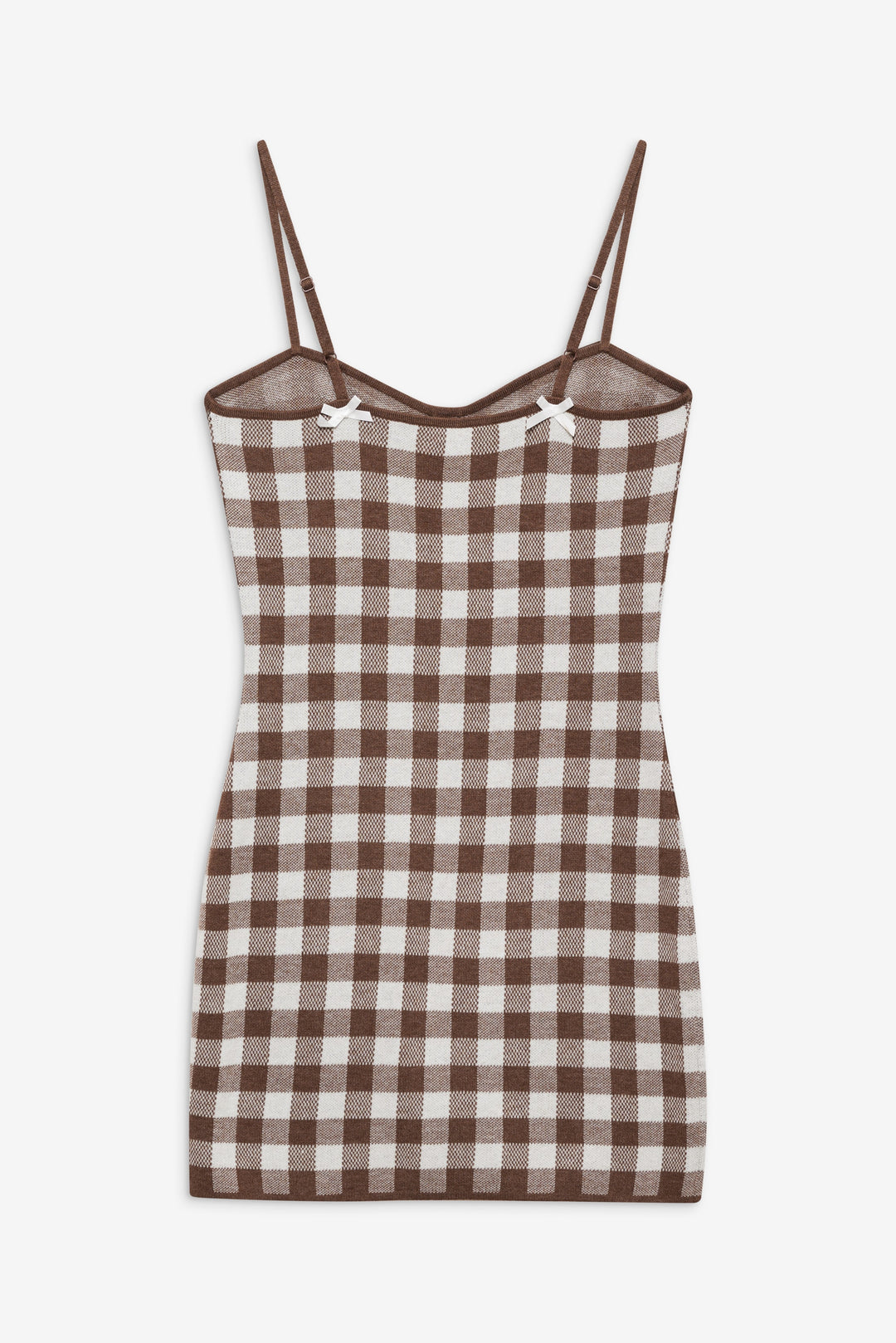 For Love and Lemons - Gingham Knit Mini Dress - Brown