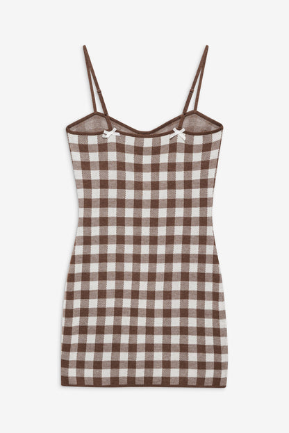 For Love and Lemons - Gingham Knit Mini Dress - Brown